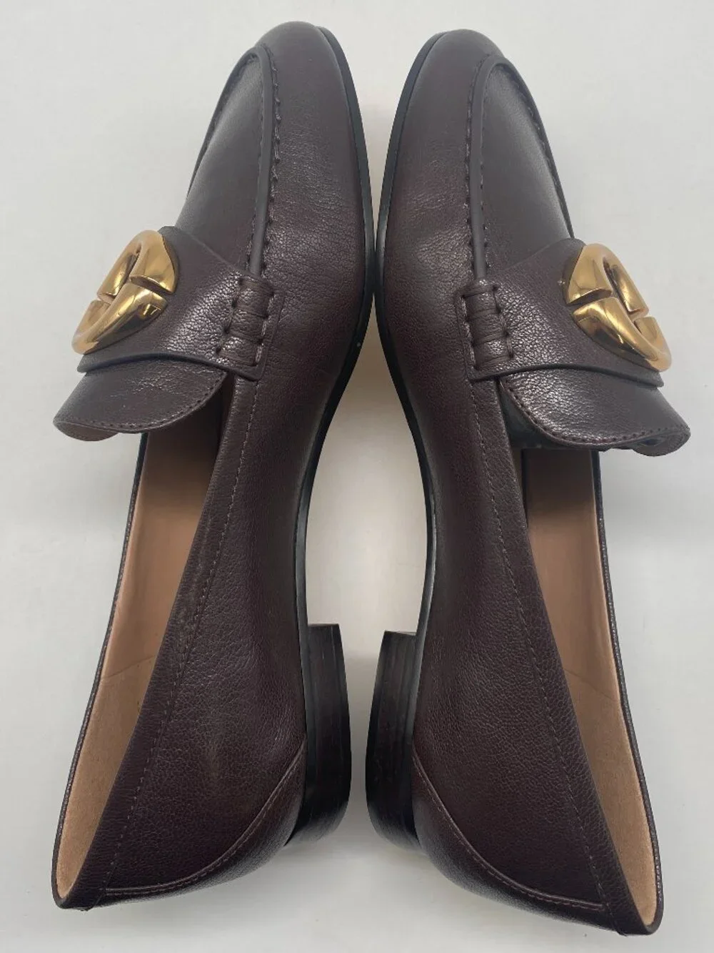COLE HAAN BROWN LETAHER BALLET FLATS WITH GOLD CIRCLE HARDWARE